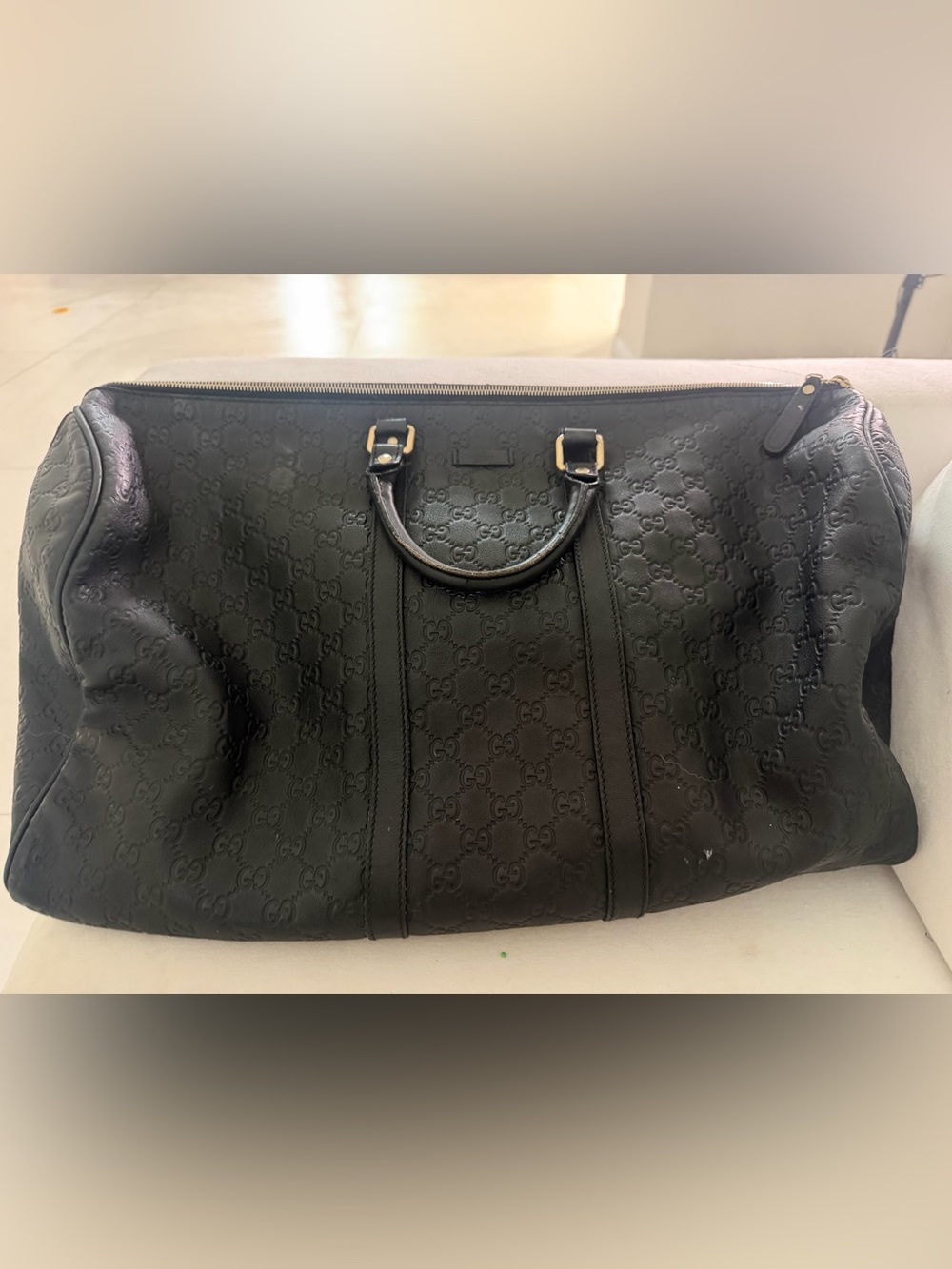 Gucci Black Guccissima Leather Large Duffle / Travel Bag
